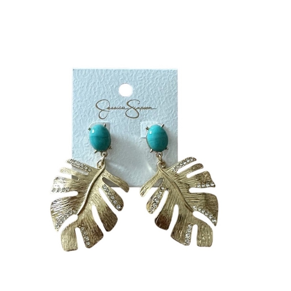 Jessica Simpson Gold and Turquoise Leaf Earrings - Picture 4 of 4